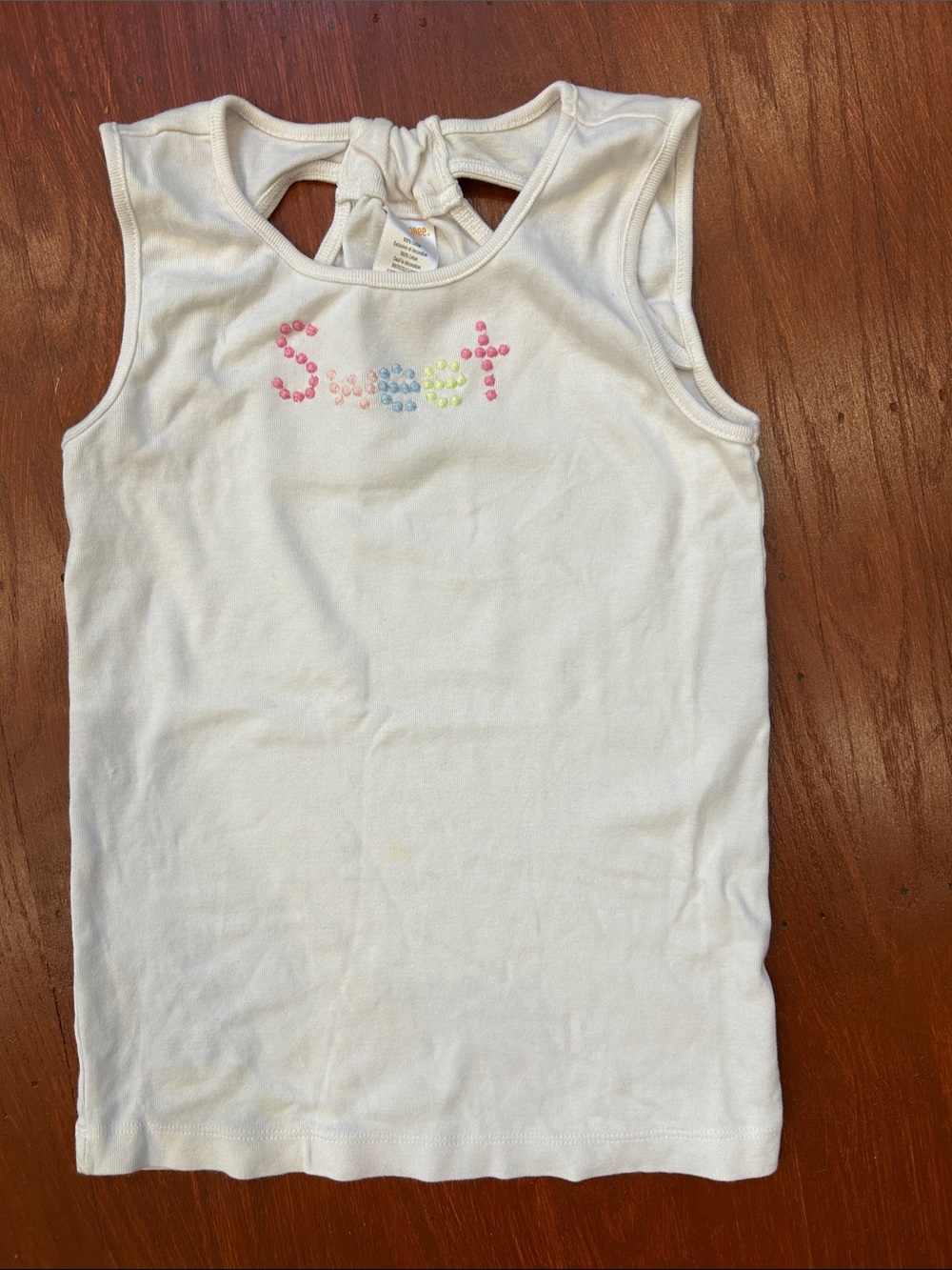 Gymboree White Tank Top with Pastel Bead "Sweet"
